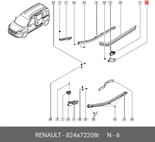 824A72208R CHAPE GUIDAGE CTL PORTE LAT CL RENAULT