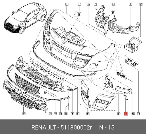 ЗАГЛУШКА БАМПЕРА П 511800002R RENAULT