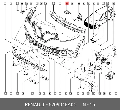 Абсорбер-усилитель бампера RENAULT 620904EA0C