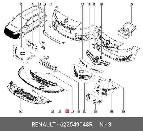 Решетка бампера RENAULT 622549048R