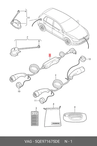 Зарядн.кабель для розетки сети 5QE971675DE VAG