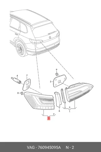 Фонарь задний VAG 760945095A