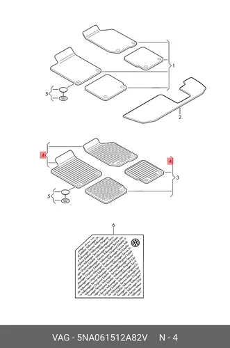 Коврики в салон VAG 5NA061512A 82V