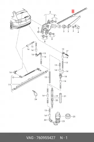 Щетка стеклоочистителя бескаркасная 760955427 VAG 380/15" мм/", 1 шт