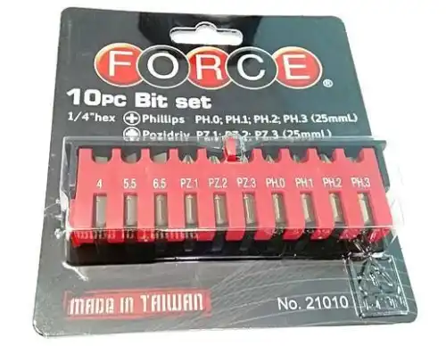 21010 1/4Набор бит PH,PZ,Slott. 10 предметов FORCE ,
