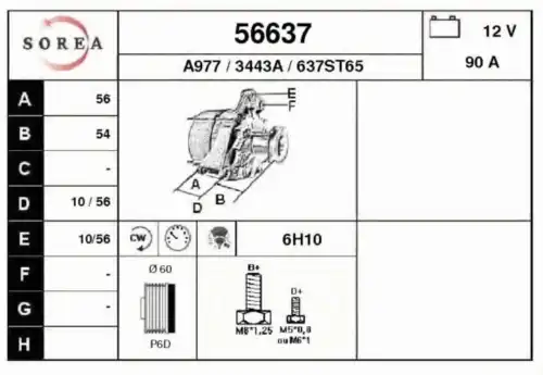 генератор! 90A\ MB W463/W202/W210/Sprinter 2.0D-3.0D 96> 56637 EAI