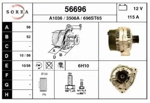 генератор! 115A\ MB W202/W210/W463/Sprinter, VW LT 2.0-5.0 93> 56696 EAI