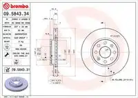Тормозной диск BREMBO 09.5843.31 вентилируемый , передняя ось