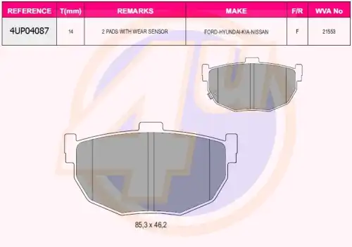 Тормозные колодки дисковые 4U 4UP04087