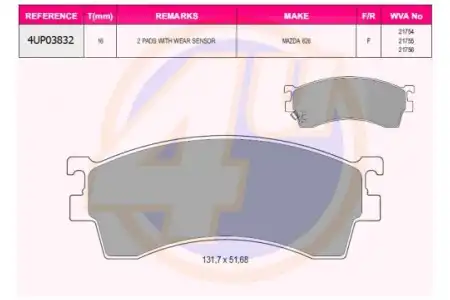 Тормозные колодки дисковые 4U 4UP03832