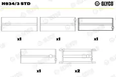 вкладыши коренные к-кт! STD (3)\ Opel Ascona/Corsa/Kadett 1.0-1.2 80> H934/3 STD GLYCO