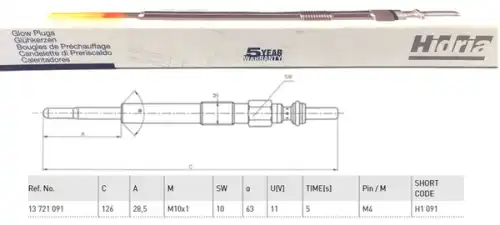 Свеча накаливания HIDRIA H1091