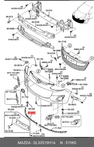 DL33519H1A отражатель передний правый MAZDA