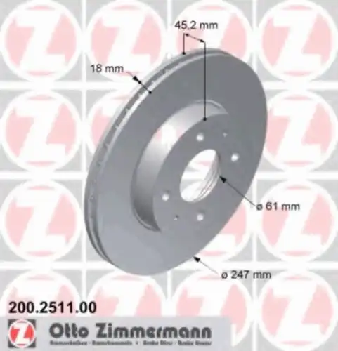 Тормозной диск ZIMMERMANN 200.2511.00 вентилируемый ,