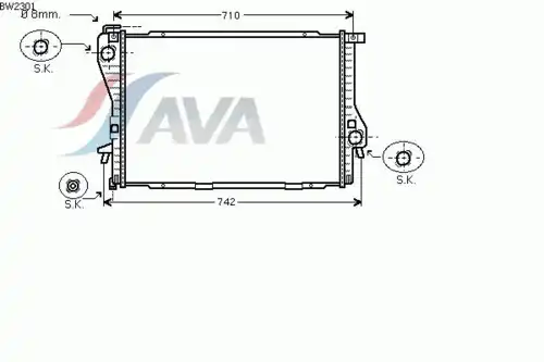 Радиатор системы охлаждения двигателя AVA BW2301