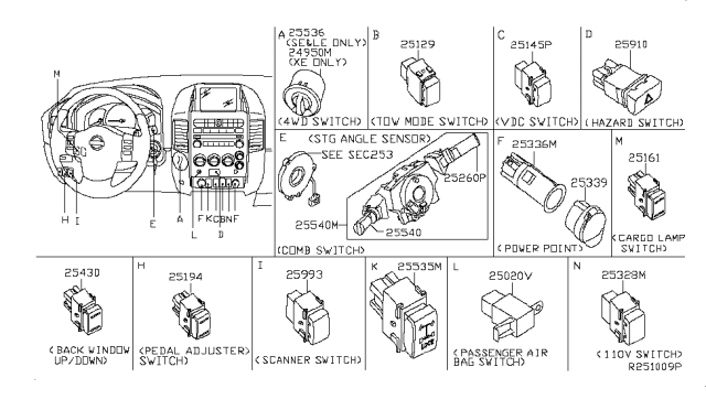 SWITCH ASSY 25260-EM30E NISSAN