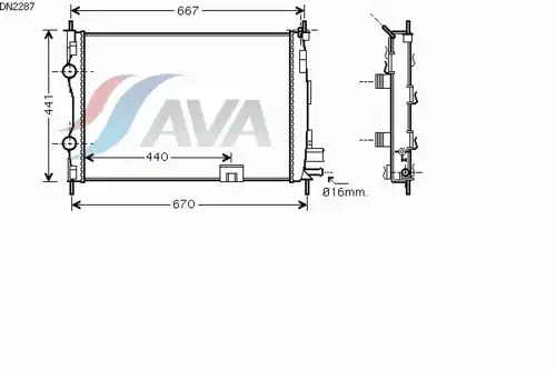 Радиатор системы охлаждения двигателя AVA DN2287