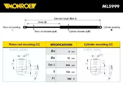 Амортизатор капота MONROE ML5999