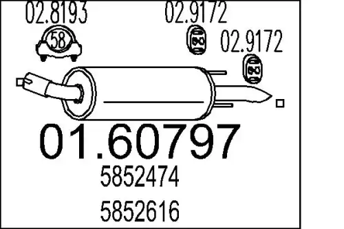 глушитель задняя часть Opel 01.60797 MTS