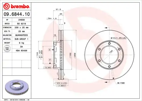 Тормозной диск BREMBO 9684410