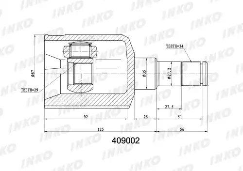 409002 ШРУС внутренний34/29 ABS INKO