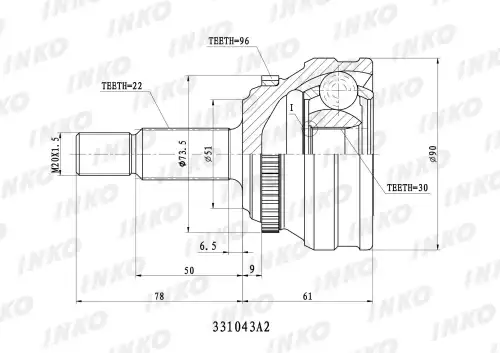 ШРУС внешний22/30 ABS 96 331043A2 INKO