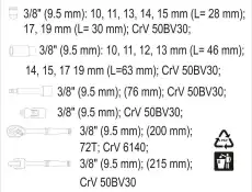 YT38641 НАБОР ИНСТРУМЕНТОВ 19 ПР: 3/8, 6 ГР YATO