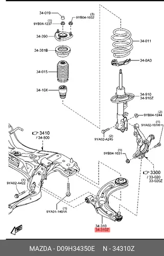 Рычаг подвески MAZDA D09H34350E