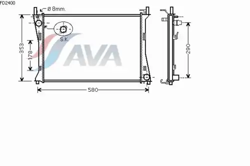 Радиатор системы охлаждения двигателя AVA FD2400