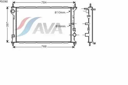 Радиатор системы охлаждения двигателя AVA FD2382