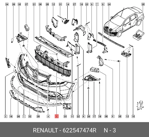 Решетка бампера RENAULT 622547474R