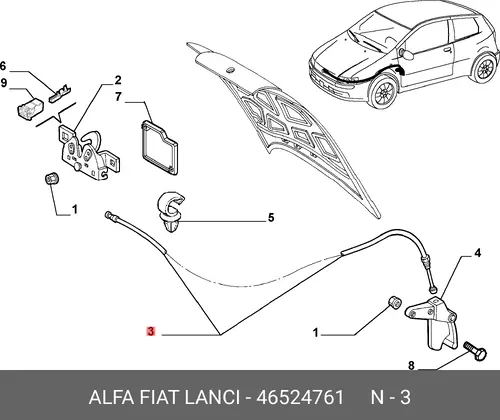 ТРОС КАПОТА 46524761 ALFA ROMEO