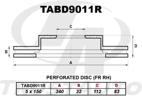 Диск перфорированный правый (34032112835) TABD9011R TRUSTAUTO