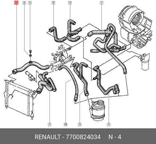 патрубок радиатора Ren 7700824034 RENAULT
