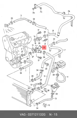 тройник!\ Audi 80 1.6/2.0/100/A6 2.0 91-97 037121132G VAG