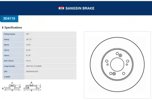 Тормозной диск SANGSIN SD4110