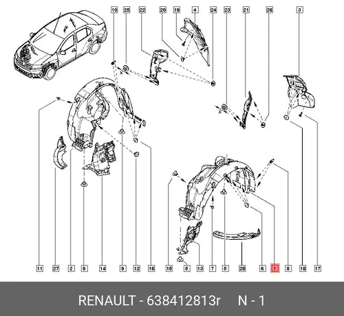 Подкрылок RENAULT 638412813R