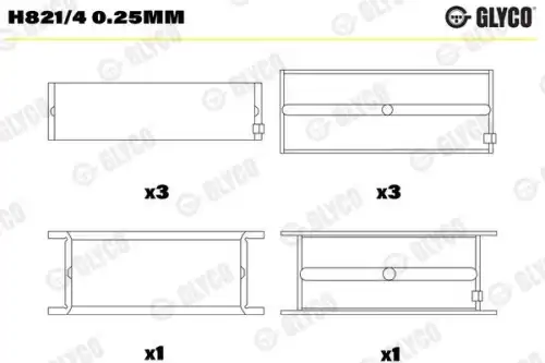 Подшипник коленвала H821/4 0.25mm GLYCO