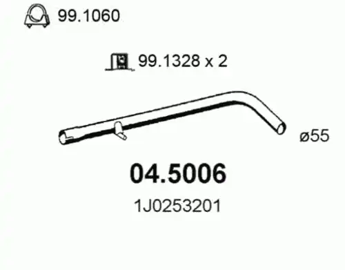 труба глушителя средняя VW 04.5006 ASSO