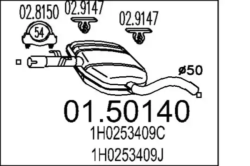 глушитель средняя часть VW 01.50140 MTS