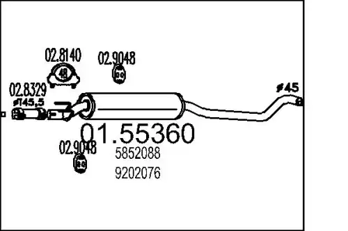 глушитель средняя часть Opel 01.55360 MTS