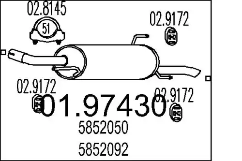 глушитель задняя часть Opel 01.97430 MTS