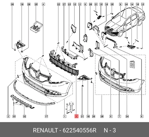 Решетка бампера RENAULT 622540556R