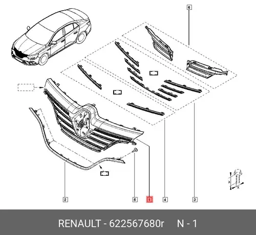 Решетка радиатора RENAULT 622567680R