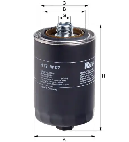 Фильтр масляный HENGST H17W07