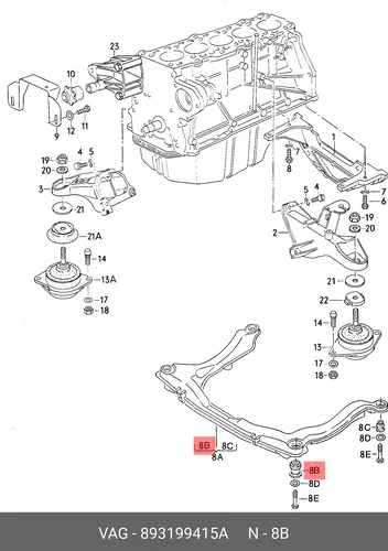 сайлентблок подрамника пер.!\ Audi 80 V5 <92, VW Passat V5 81-88 893199415A VAG