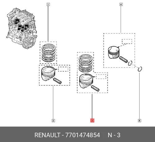 ПОРШЕНЬ + ПАЛЕЦ + КОЛЬЦА K4M 'A' 7701474854 RENAULT