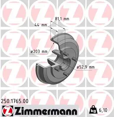 Тормозной барабан ZIMMERMANN 250.1765.00