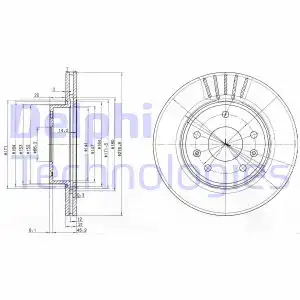Тормозной диск DELPHI BG3702C вентилируемый , передняя ось