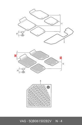 Коврики в салон VAG 5QB06150282V